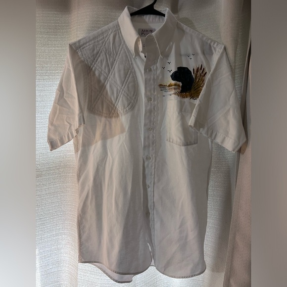 Vintage Hunting Ammo Shooting Shirt Padded Shoulder - 15 1/2 - WHITE Black Lab - Picture 1 of 5
